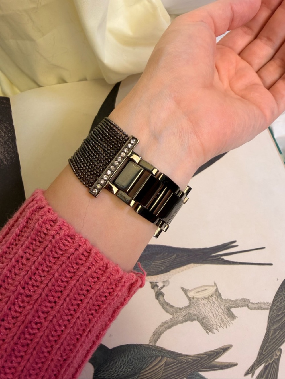 Vintage Geneva Black Rhinestone Mesh Bracelet Watch with White Dial Whimsygoth - Picture 5 of 5